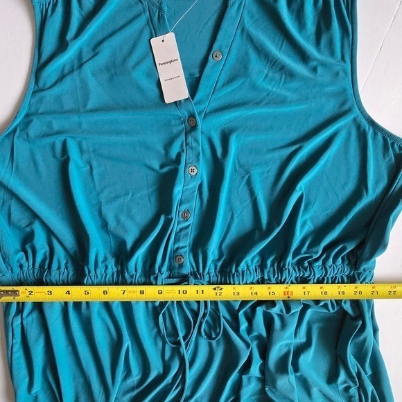 NWT Penningtons Women's Teal Blue Sleeveless Button Front Shirtdress 2X - Picture 14 of 15